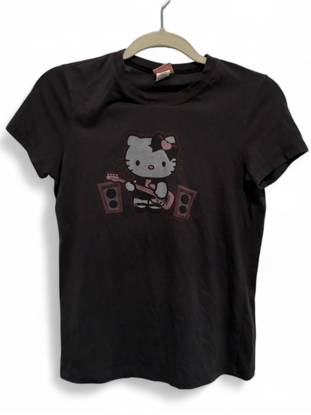 Y2K Sanrio Black Hello Kitty In In the Band Guitar Short Sleeve Tee Shirt